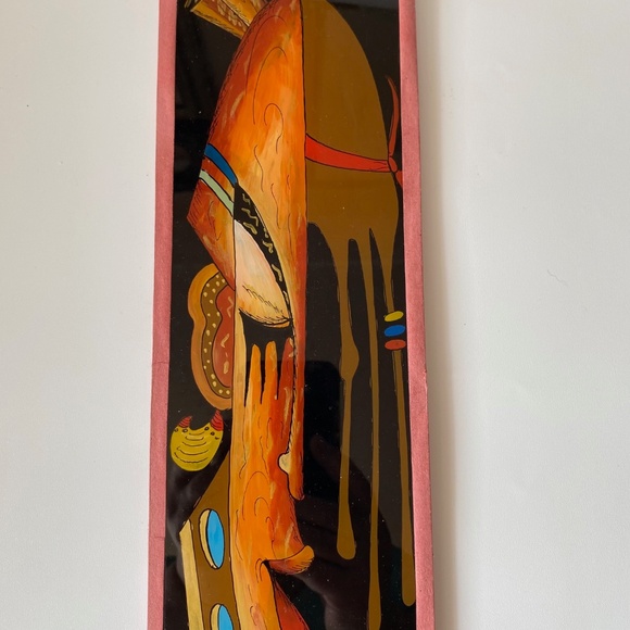 Vintage African REVERSE GLASS PAINT Stylized Tribal's Man Face Wall Art Rare Fin - Picture 7 of 8